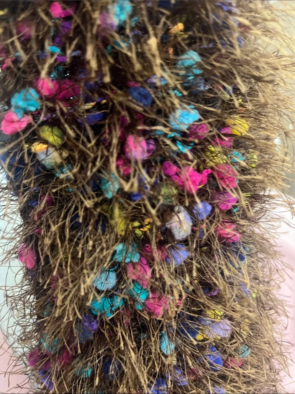 Multicolor Pom-Pom Fuzzy Eyelash Fringe Winter Scarf Cozy Brown Colorful S231